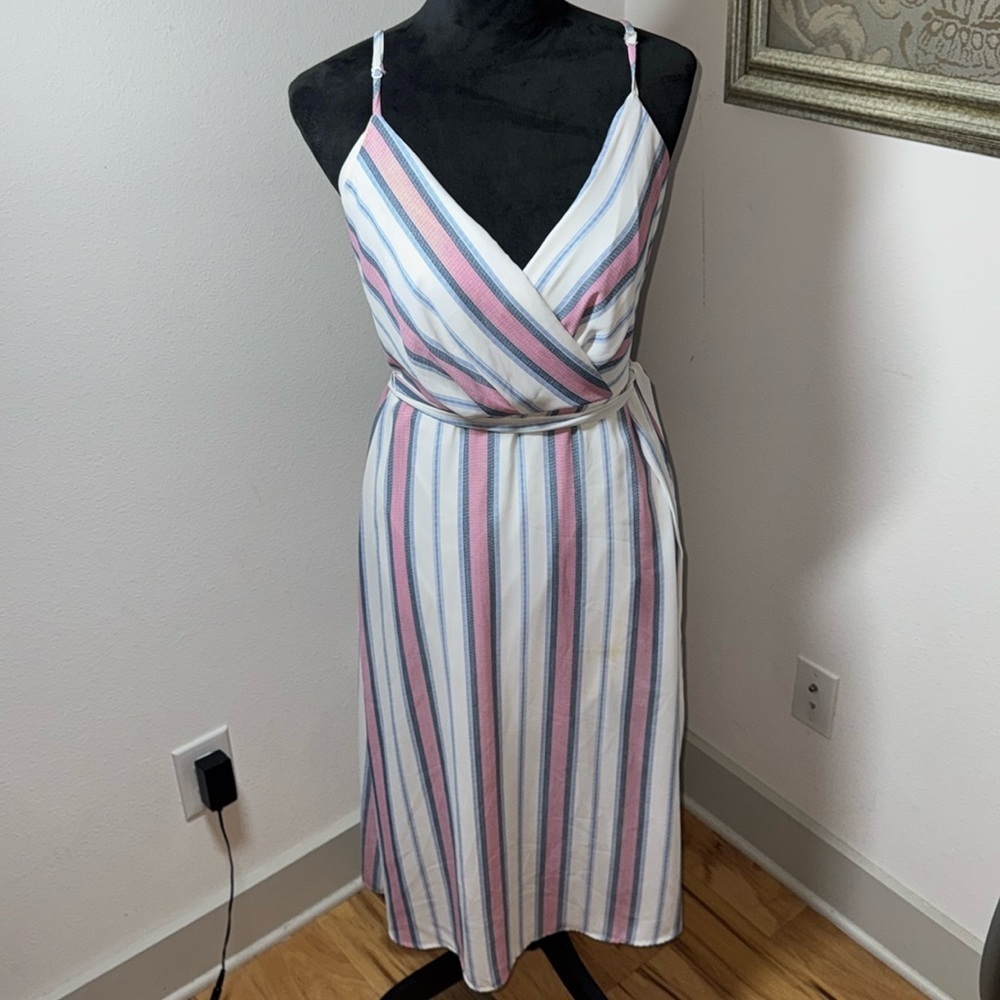 TRIXXI striped crossed bodice V cleavage striped midi dress sleeveless sz M